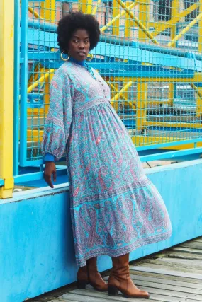 50% OFF Florence Midi Dress in Powder Blue & Peach Paisley Floral