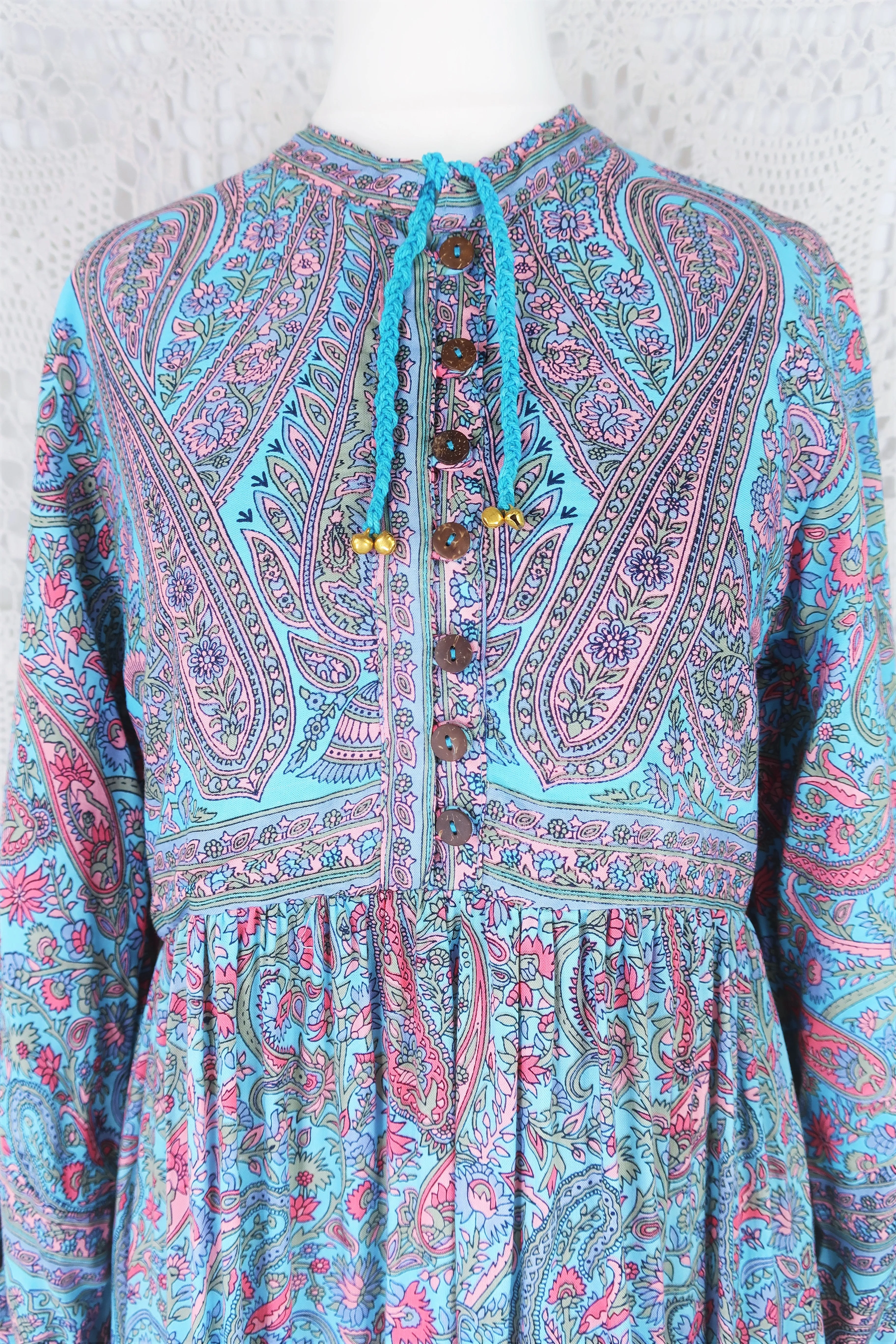 50% OFF Florence Midi Dress in Powder Blue & Peach Paisley Floral