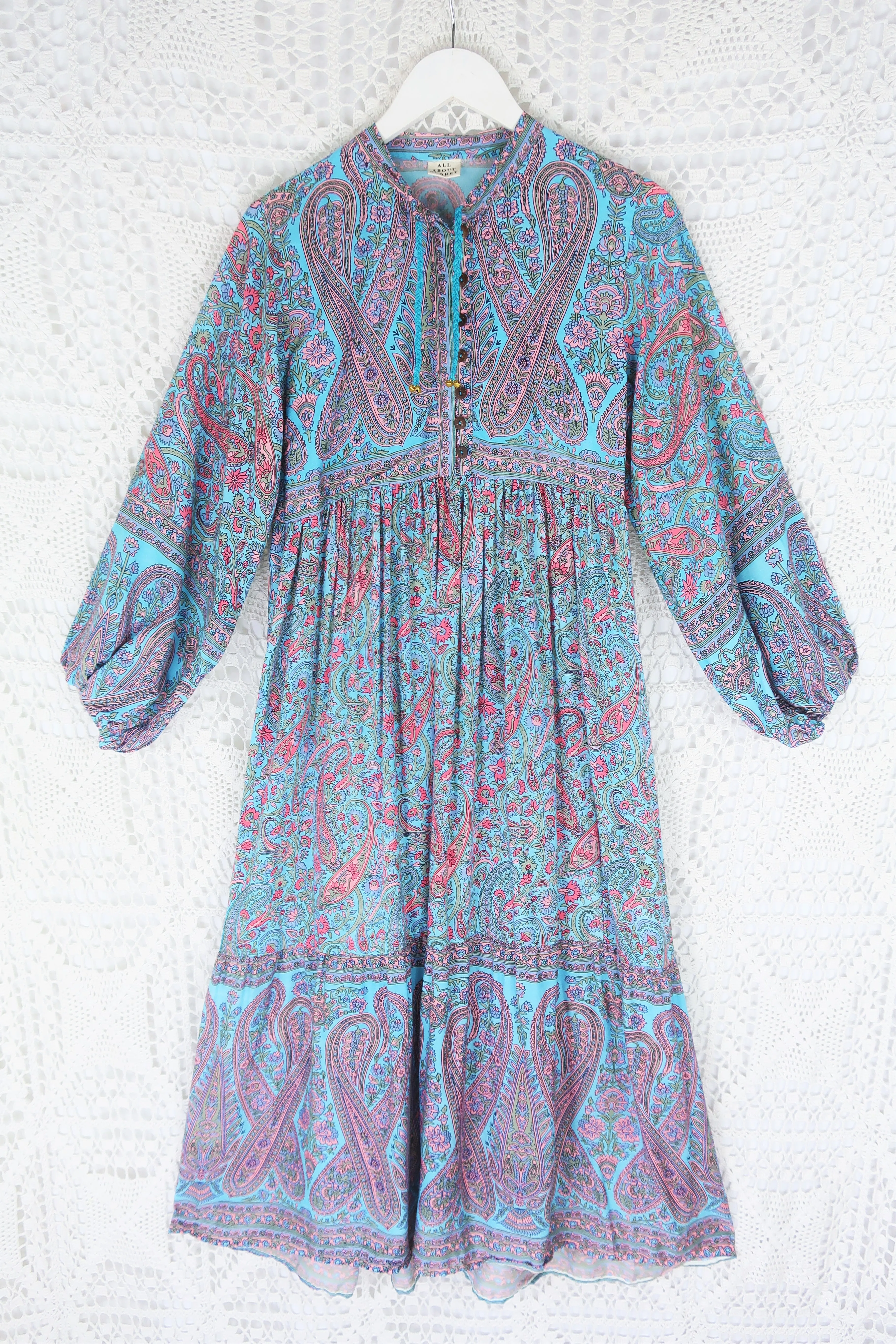 50% OFF Florence Midi Dress in Powder Blue & Peach Paisley Floral