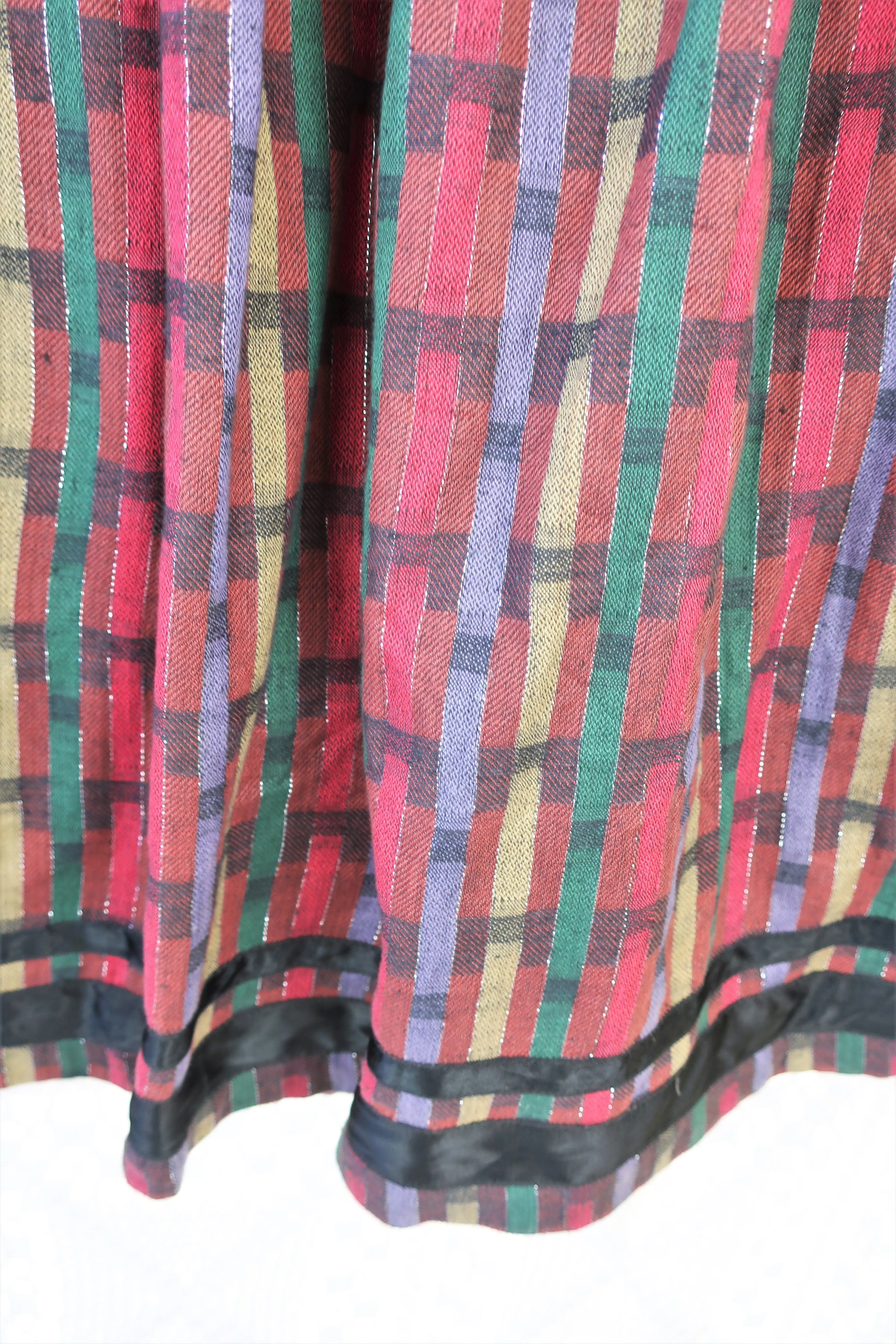70's Vintage - Tartan Midi Skirt - Green, Silver, Black & Red - S/M