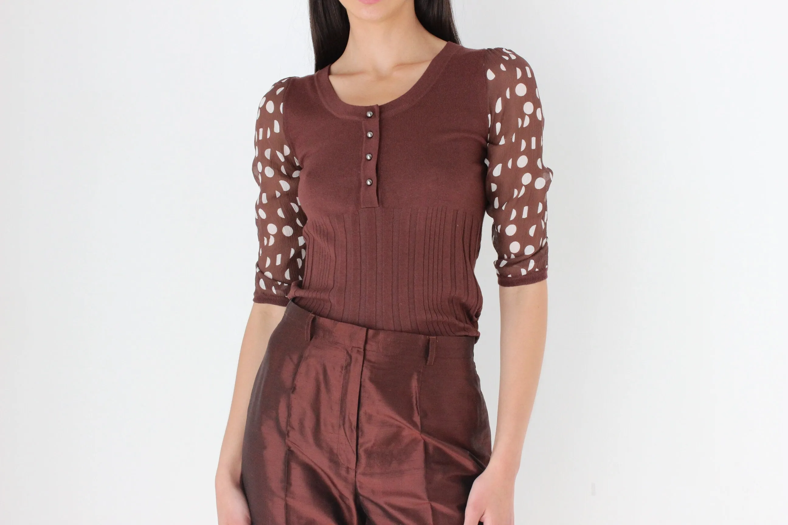 90s Polka Dot Silk   Knit Scoop Neck Top by Chérie