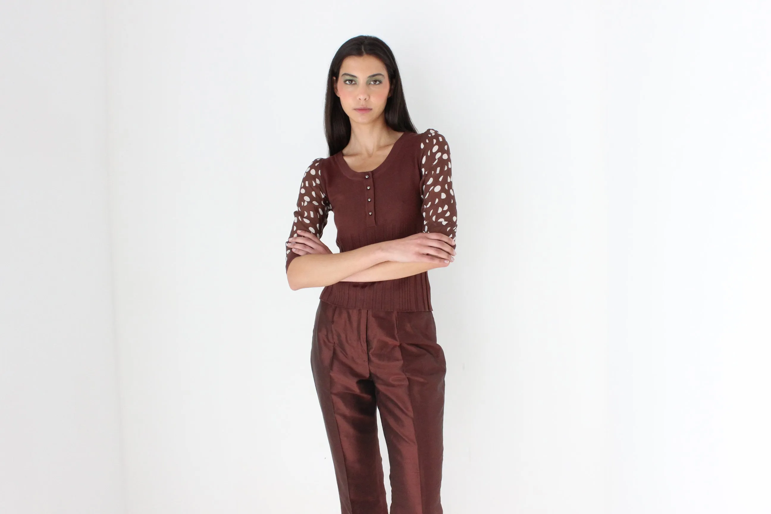 90s Polka Dot Silk   Knit Scoop Neck Top by Chérie
