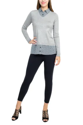 Adrianna Papell V-Neck Long Sleeve Solid Woven Sweater