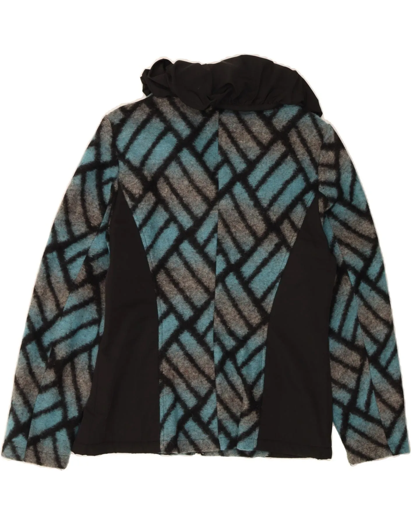AUGUSTA Womens Crop Overcoat UK 12 Medium Blue Geometric Wool
