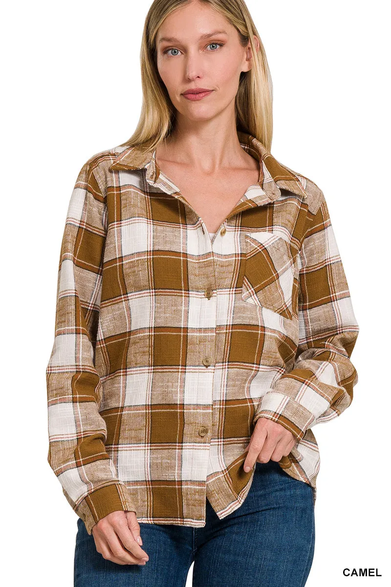 Brown and White Plaid Shacket