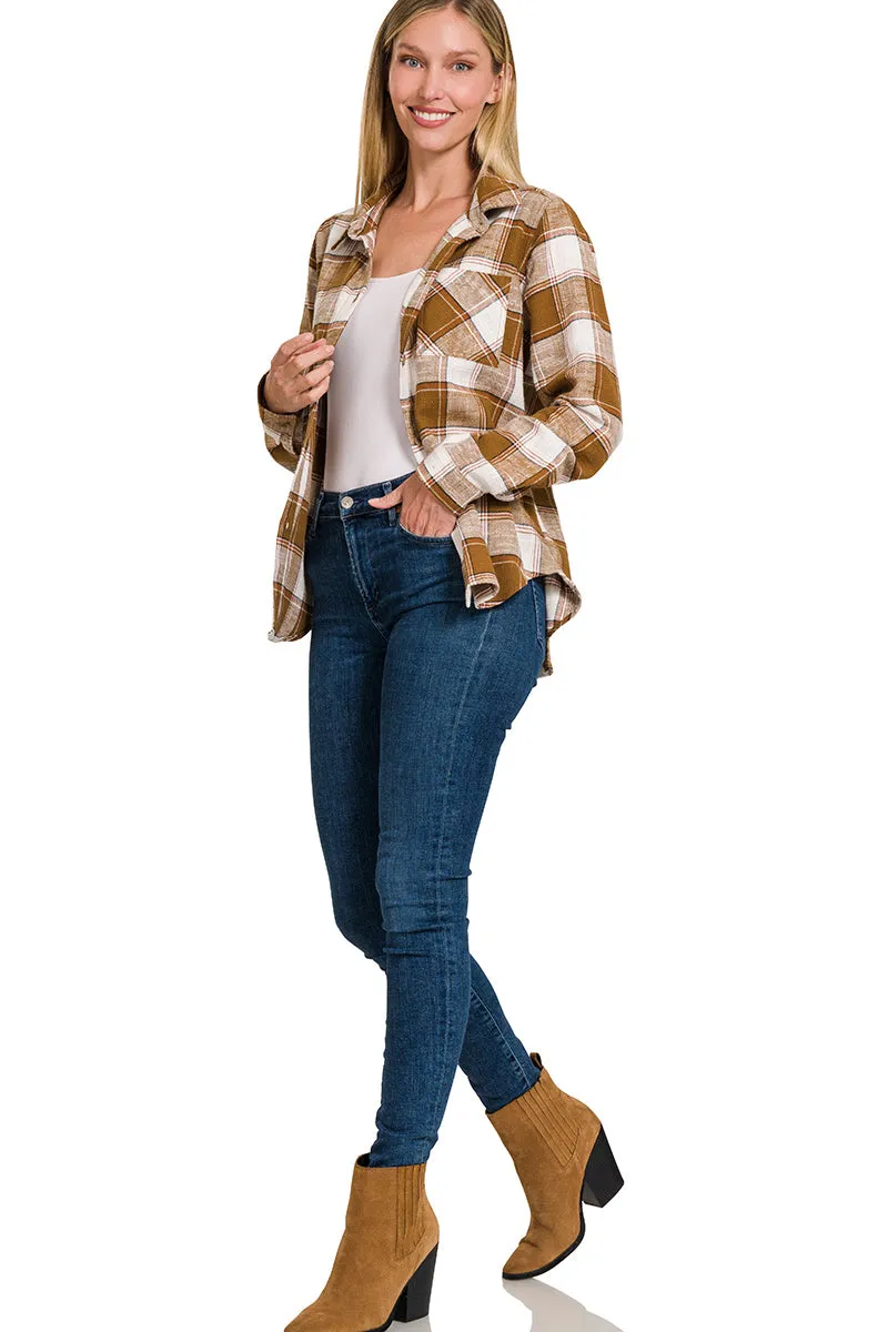 Brown and White Plaid Shacket