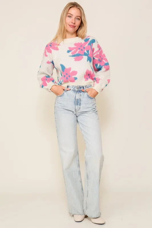 Cream Combo Flower Pattern Sweater
