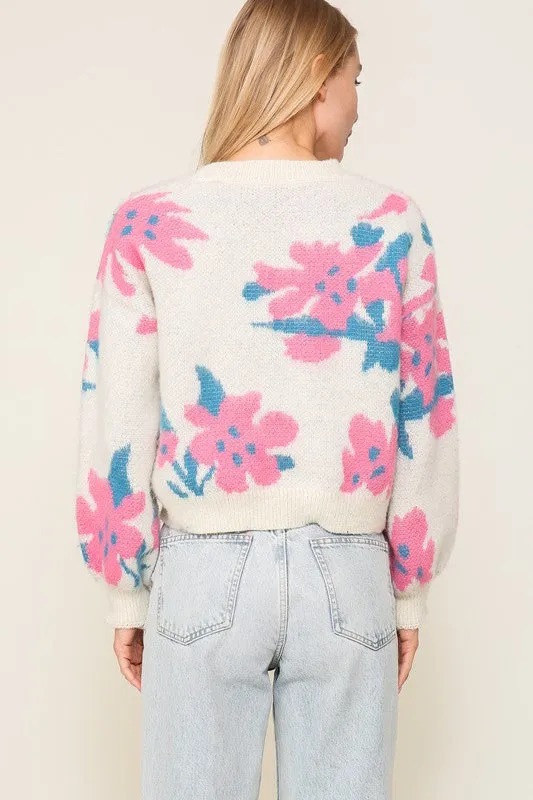 Cream Combo Flower Pattern Sweater