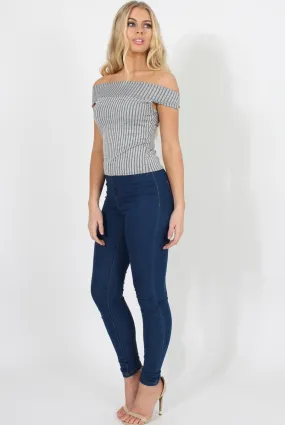 Dark Grey Cold Shoulder Ribbed Top - Elsa
