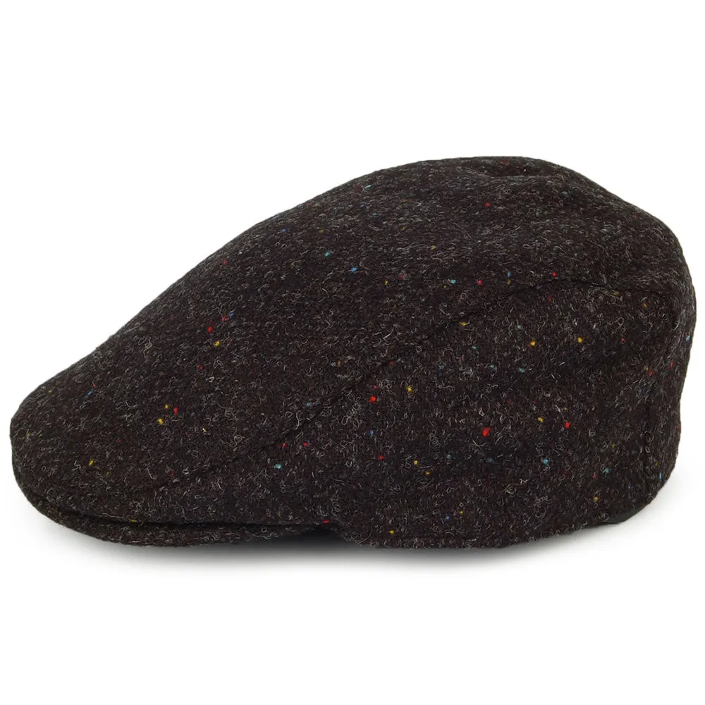 Failsworth Hats HARRIS TWEED Herringbone Oban Flat Cap with Earflaps - Charcoal