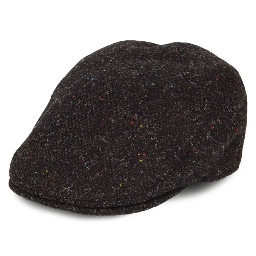 Failsworth Hats HARRIS TWEED Herringbone Oban Flat Cap with Earflaps - Charcoal