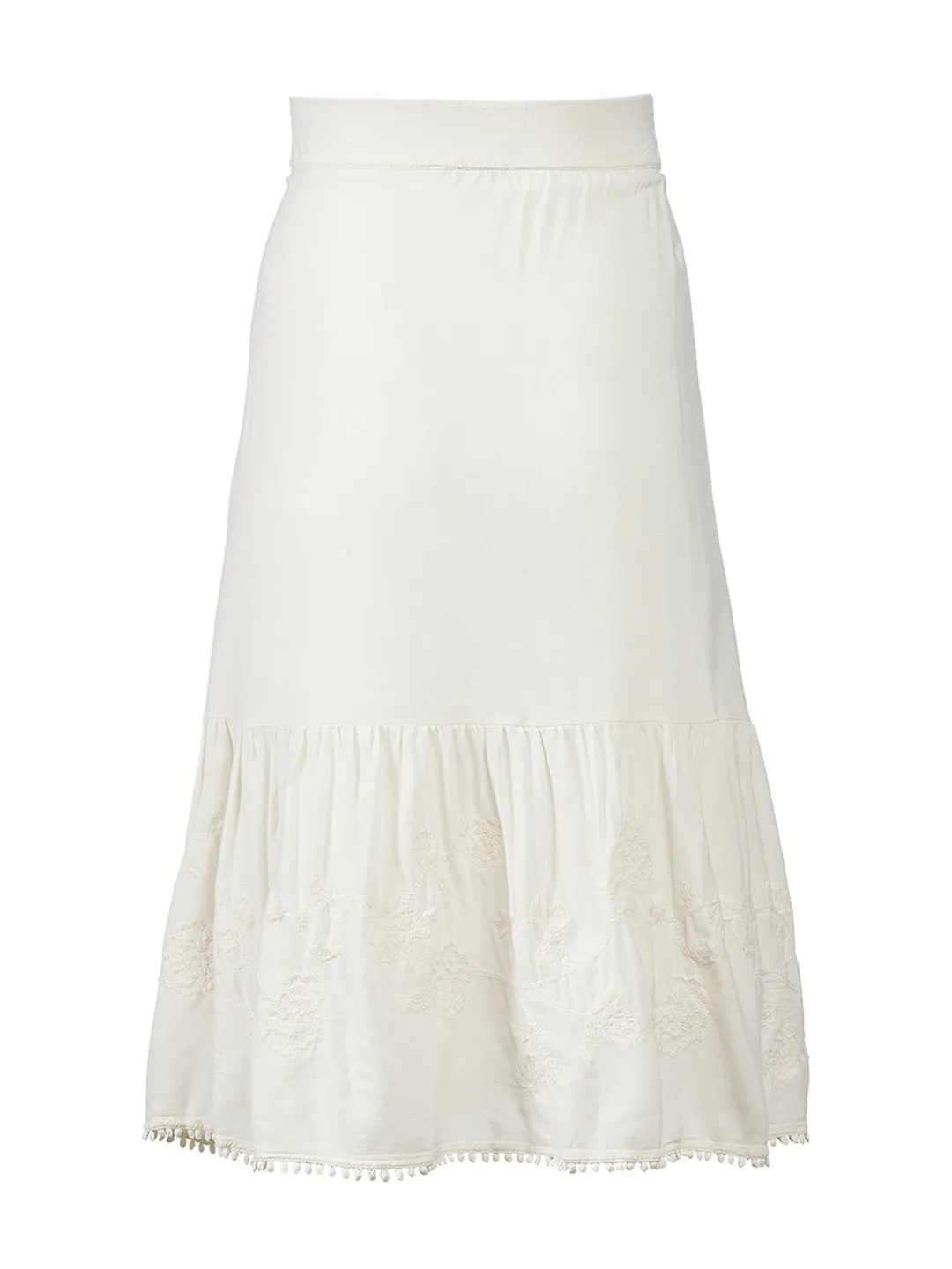 Floral Embroidered Tiered Midi Skirt in Whisper White