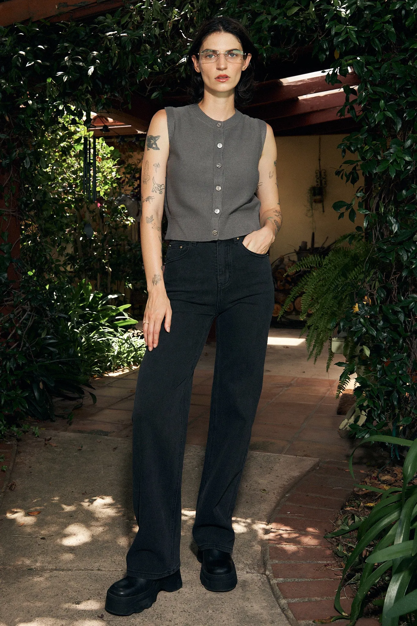 Grey Cotton Crop Sweater Vest