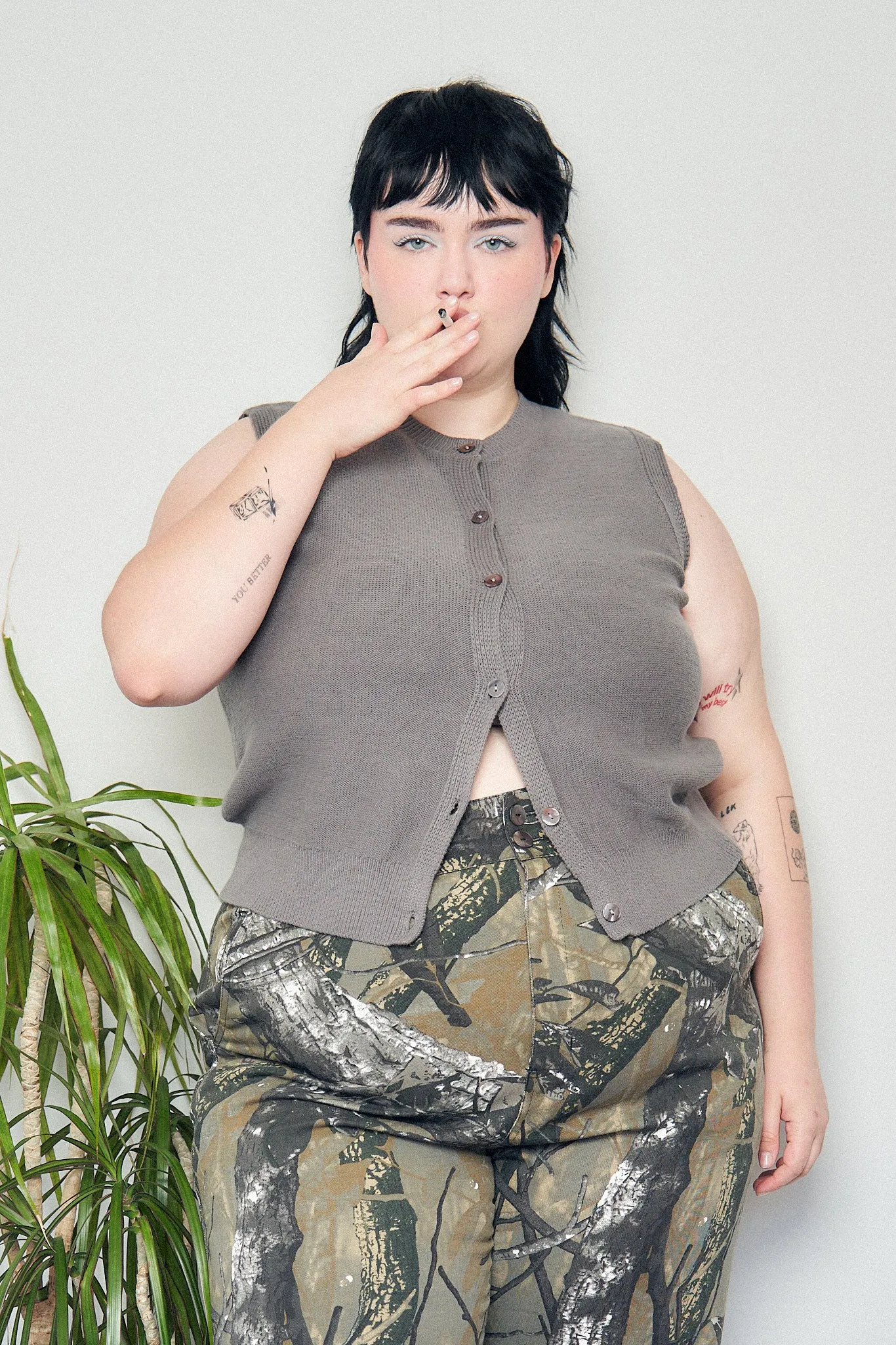 Grey Cotton Crop Sweater Vest