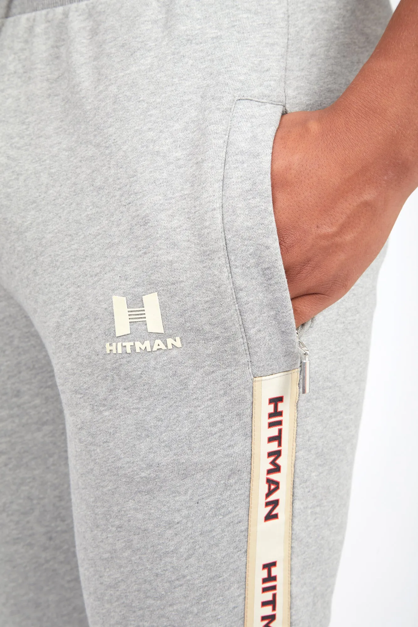 GREY JOGGERS- CREAM TAPE