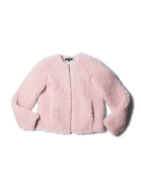 Intermix Genuine Shearling Fur Cropped Bomber Jacket Pink