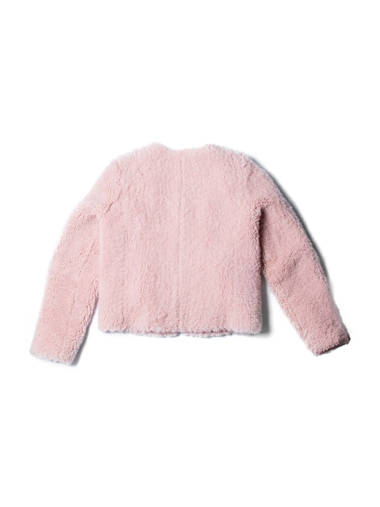 Intermix Genuine Shearling Fur Cropped Bomber Jacket Pink