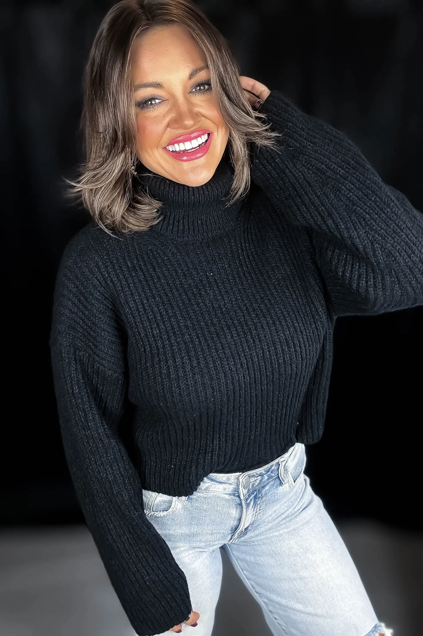 It Is Well Black Turtleneck Semi-Crop Sweater