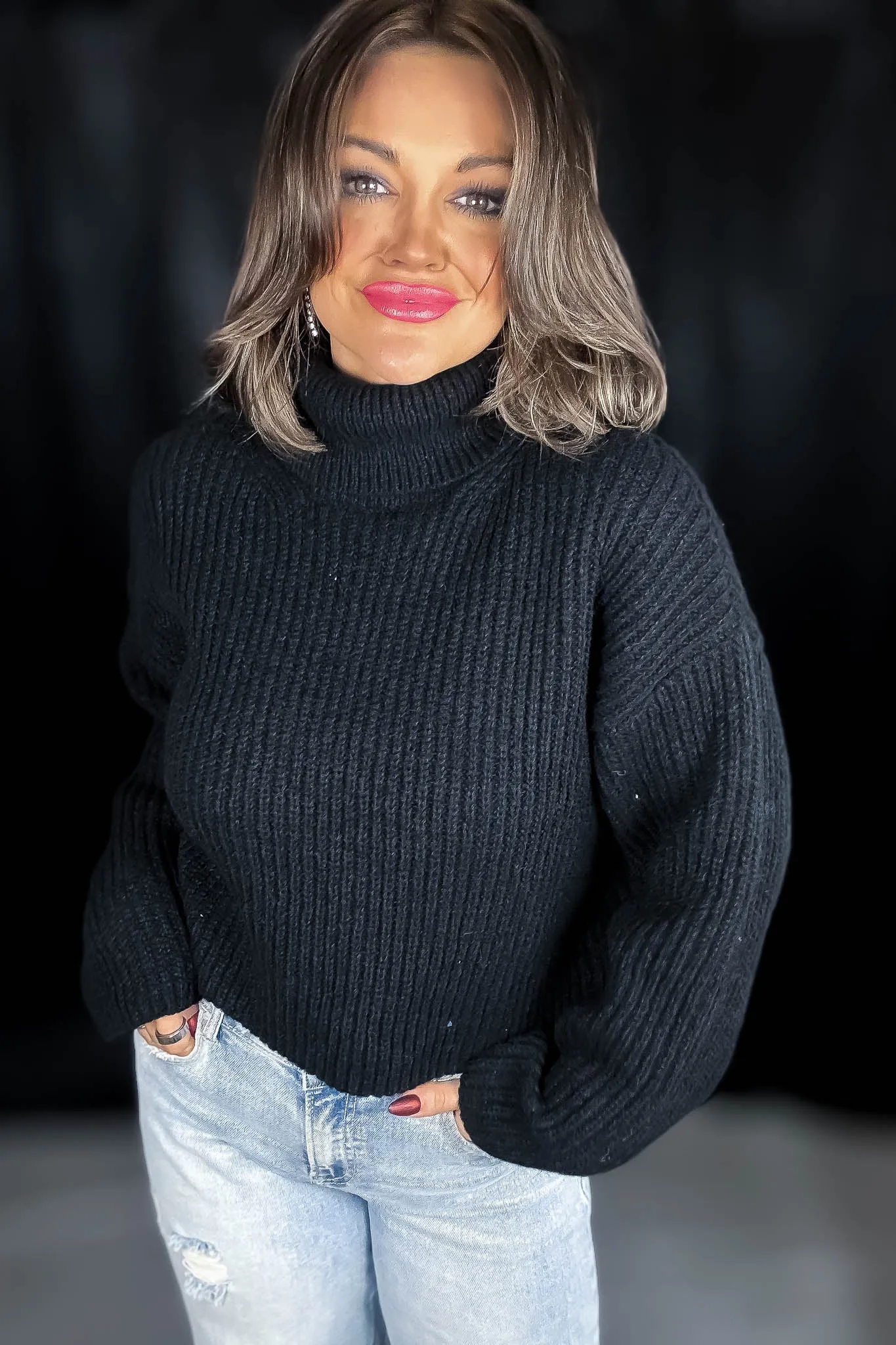 It Is Well Black Turtleneck Semi-Crop Sweater