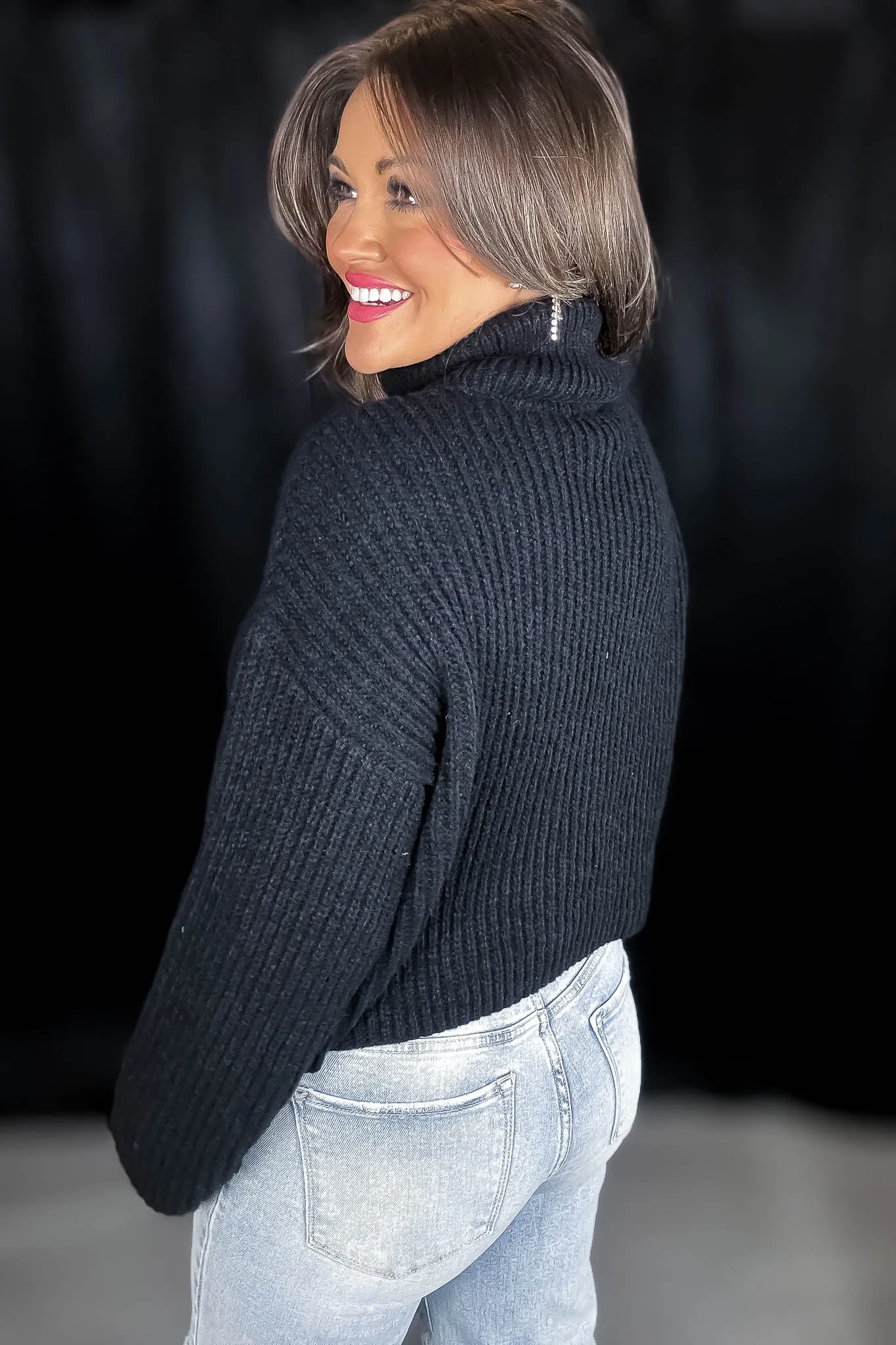 It Is Well Black Turtleneck Semi-Crop Sweater