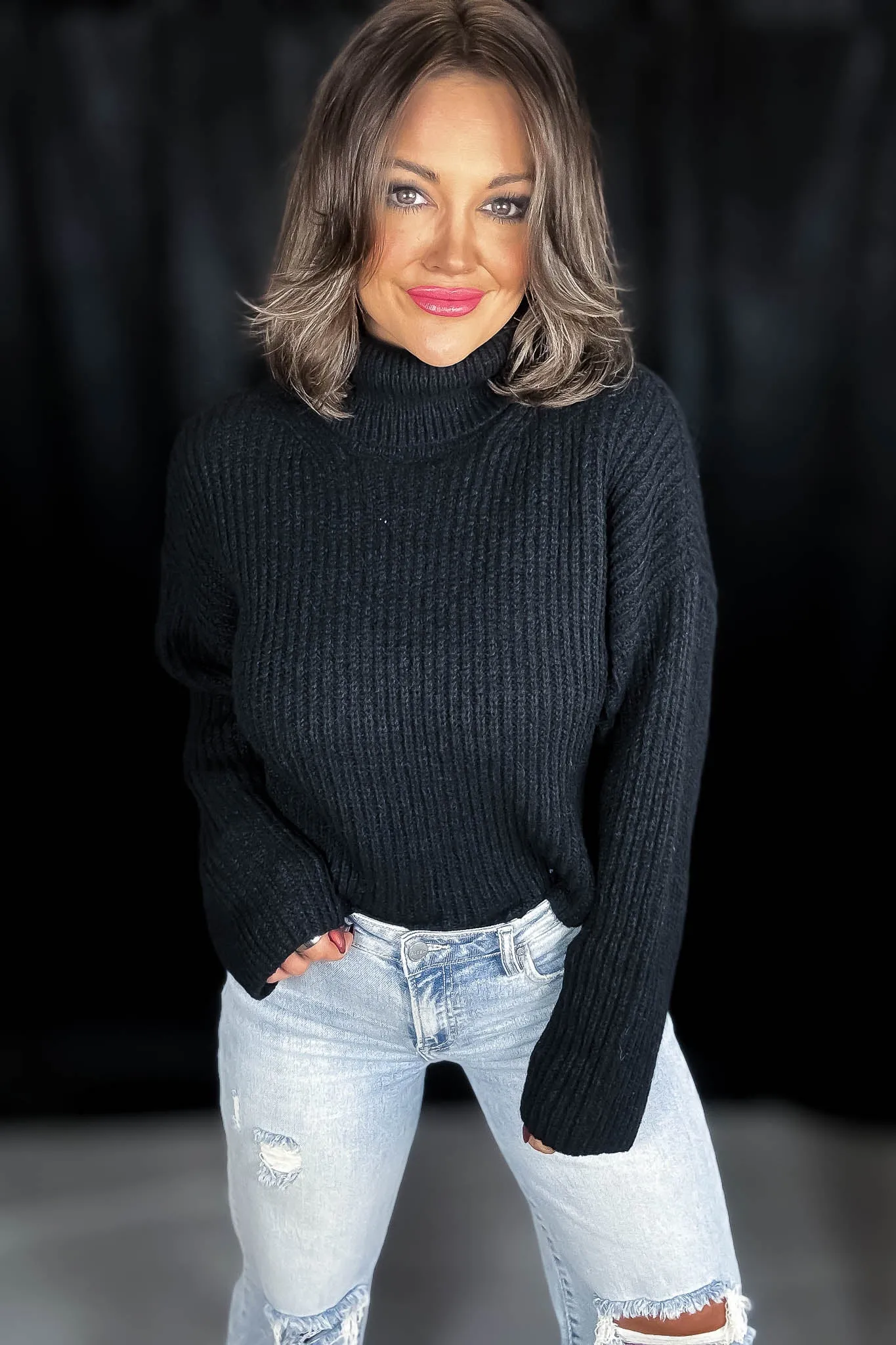It Is Well Black Turtleneck Semi-Crop Sweater