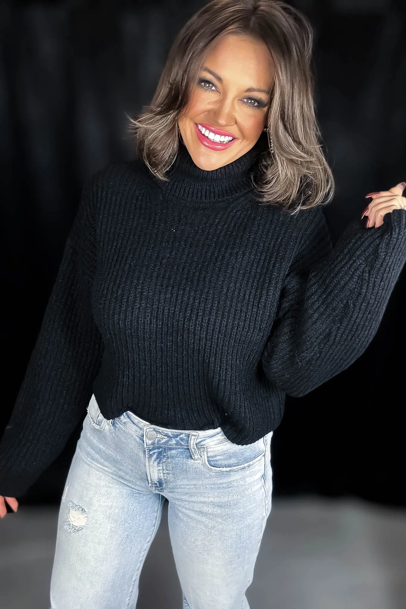 It Is Well Black Turtleneck Semi-Crop Sweater