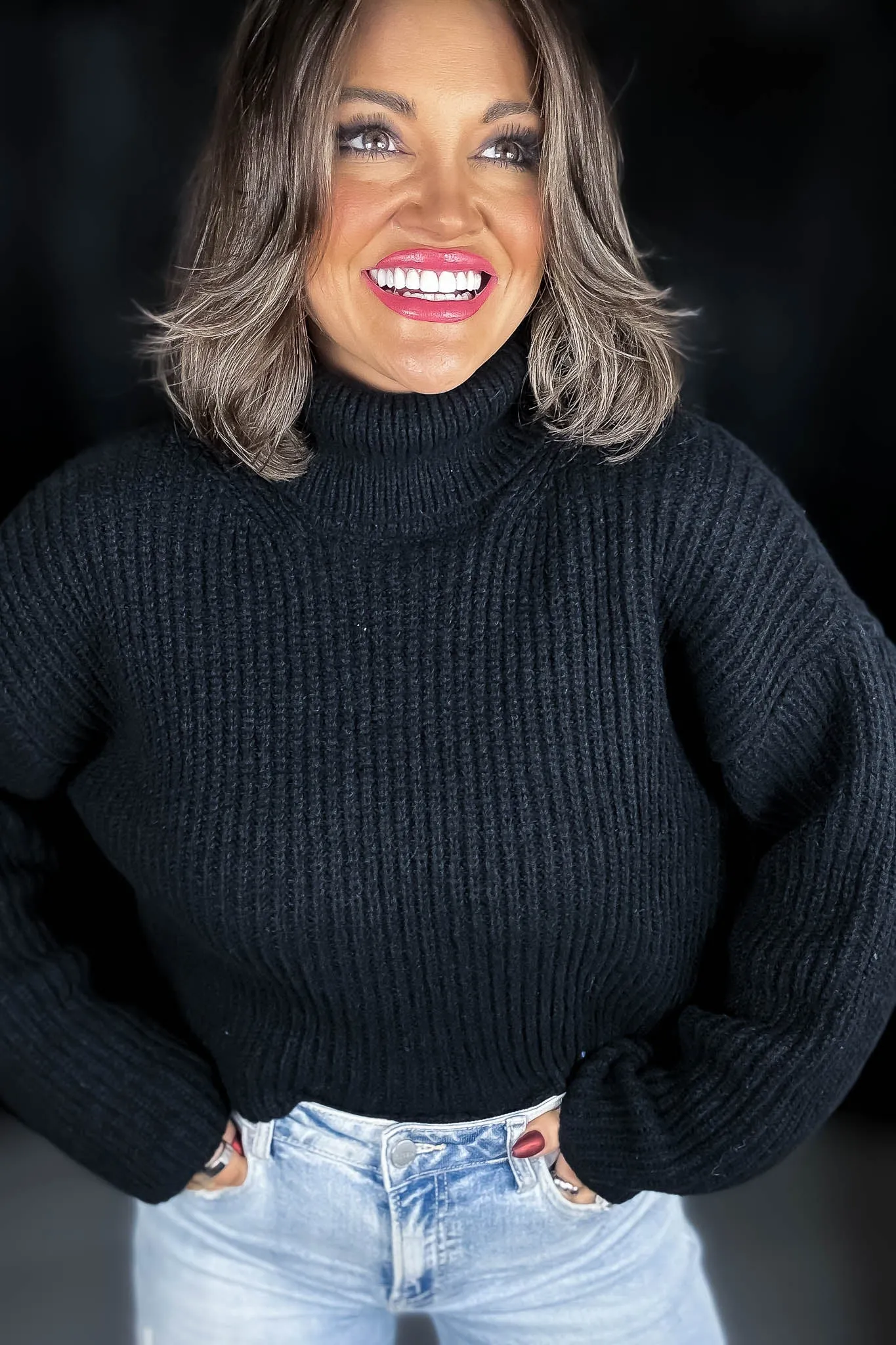 It Is Well Black Turtleneck Semi-Crop Sweater