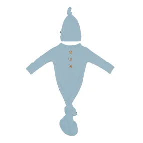 Kyte Baby Ribbed Knotted Gown & Hat - Dusty Blue