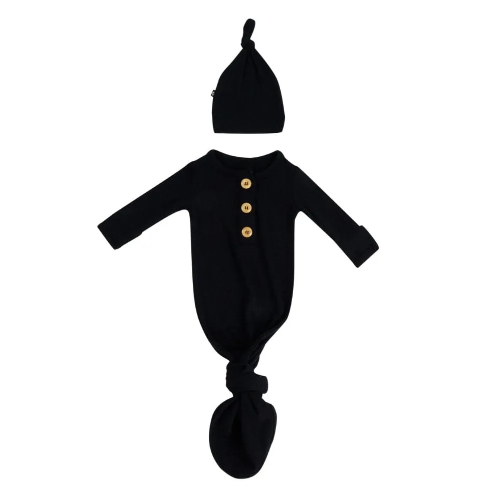 Kyte Baby Ribbed Knotted Gown & Hat - Midnight