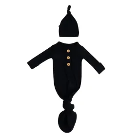 Kyte Baby Ribbed Knotted Gown & Hat - Midnight
