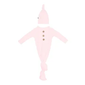 Kyte Baby Ribbed Knotted Gown & Hat - Sakura