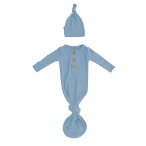 Kyte Baby Ribbed Knotted Gown & Hat - Slate