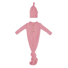 Kyte Baby Ribbed Knotted Gown with Hat Set - Apple Blossom