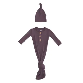 Kyte Baby Ribbed Knotted Gown with Hat Set - Currant