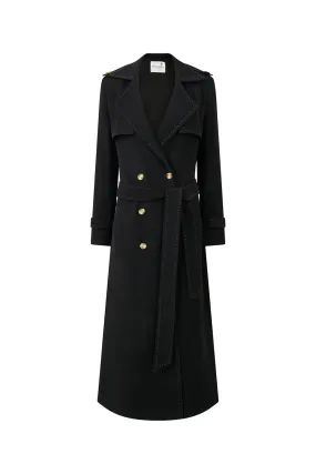 Lana A-line Storm Flap Poly Silk Calf Length Trench Coat