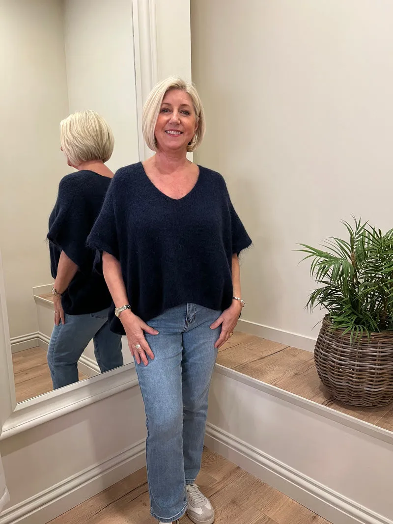 Mohair Crop Layering Sweater Navy