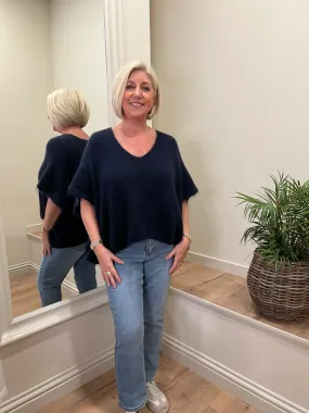 Mohair Crop Layering Sweater Navy