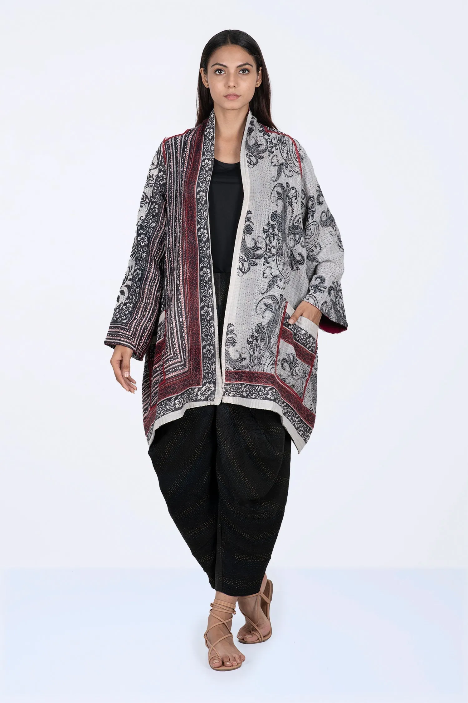 PAISLEY & PATCH KANTHA A-LINE JKT - py4003-wht -