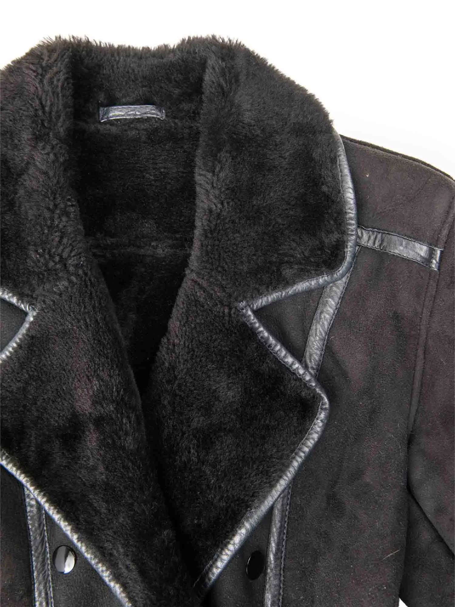 Pia Rucci Suede Shearling Leather Aline Peplum Coat Black