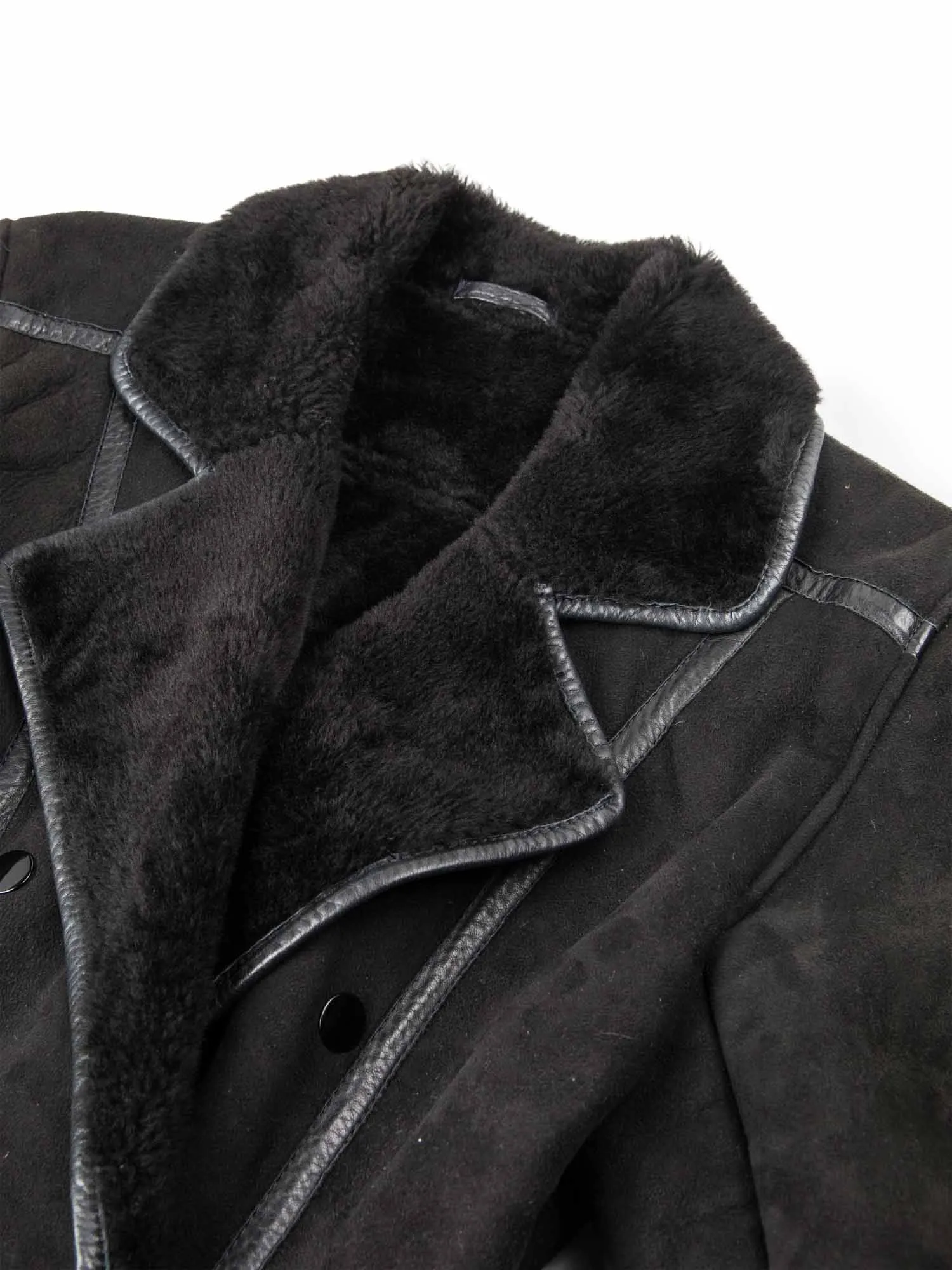 Pia Rucci Suede Shearling Leather Aline Peplum Coat Black