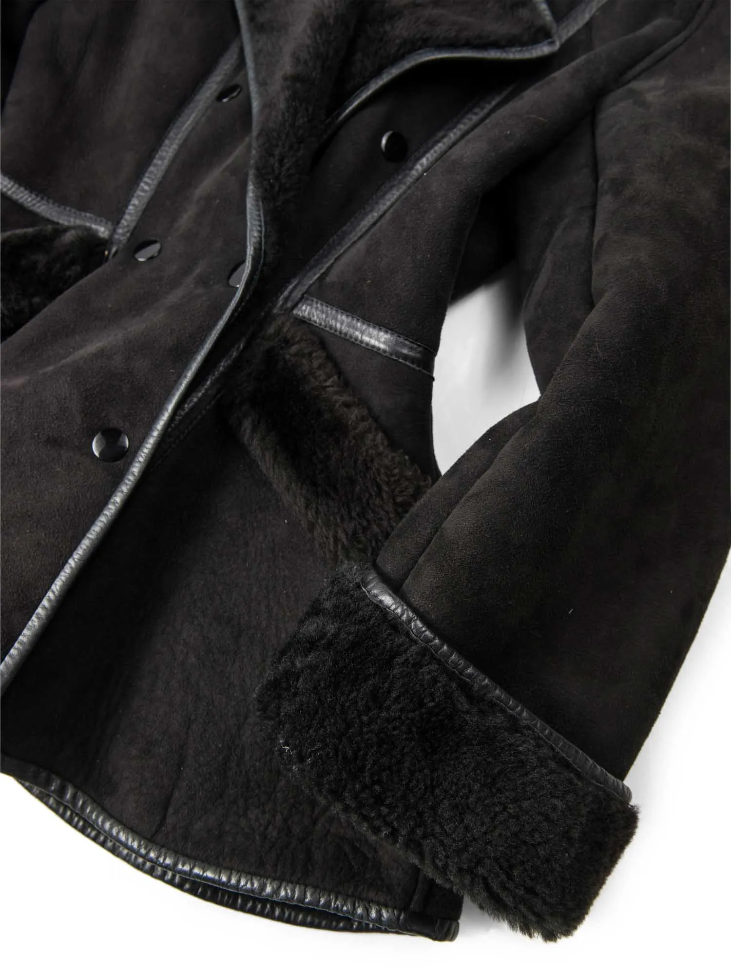 Pia Rucci Suede Shearling Leather Aline Peplum Coat Black
