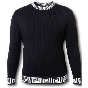 PRESTIGE GREEK KEY BLACK CARDIGAN SWEATER