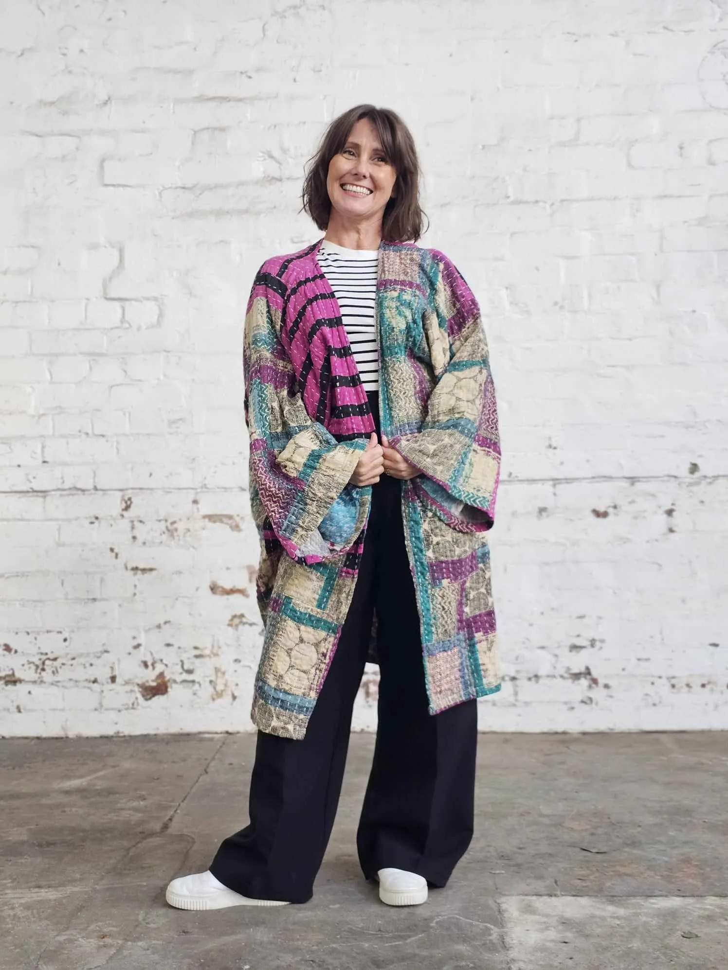 PURPLE & BLUE Vintage Kantha Kimono
