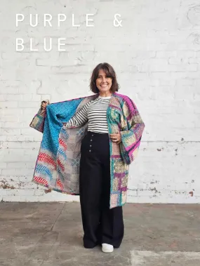 PURPLE & BLUE Vintage Kantha Kimono