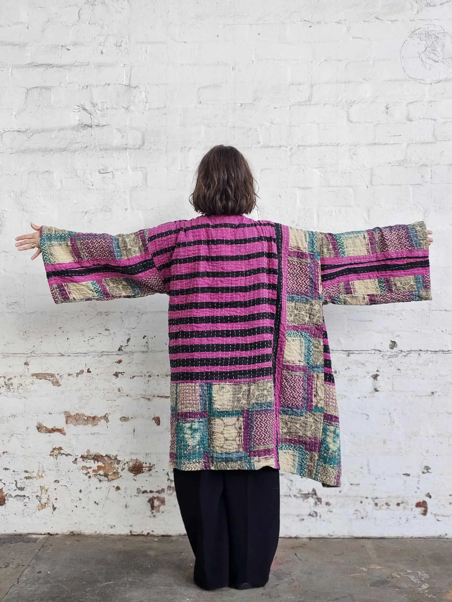 PURPLE & BLUE Vintage Kantha Kimono