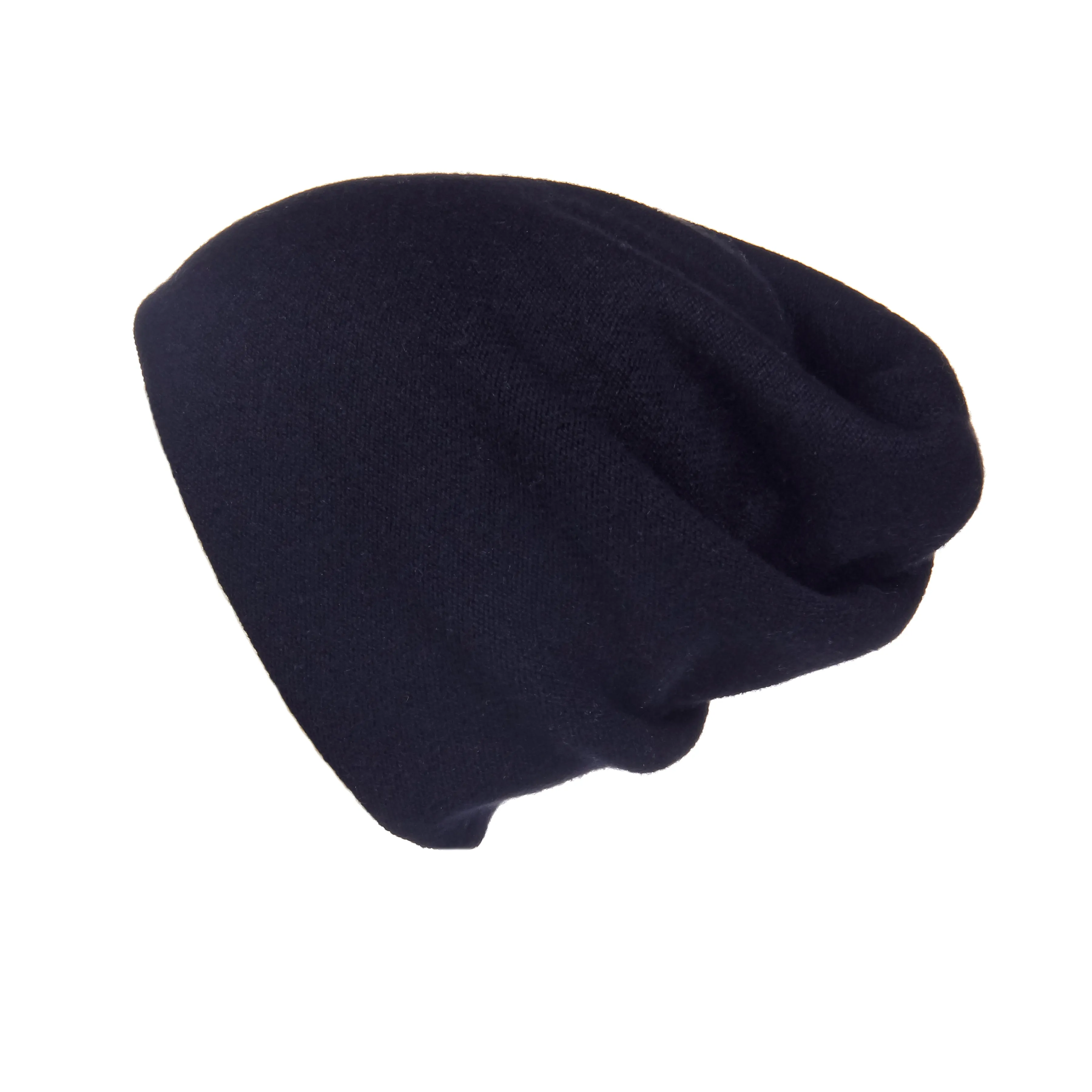 Reversible Slouchy Black Cashmere Hat with White Heart