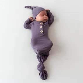 Ribbed Knotted Gown with Hat Set in Currant