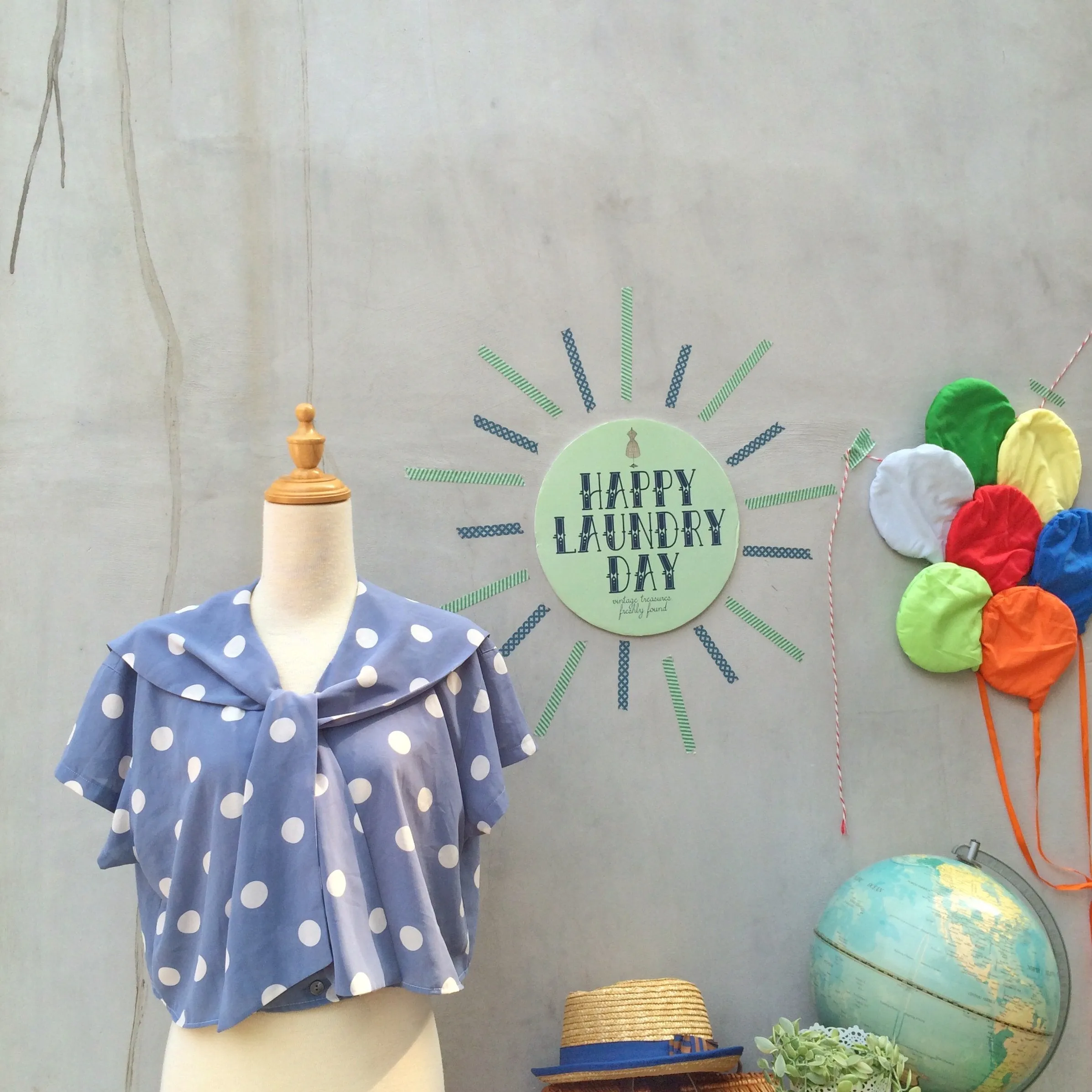 Starboard | Vintage 1980s nautical sailor collar Polka dot Crop Top