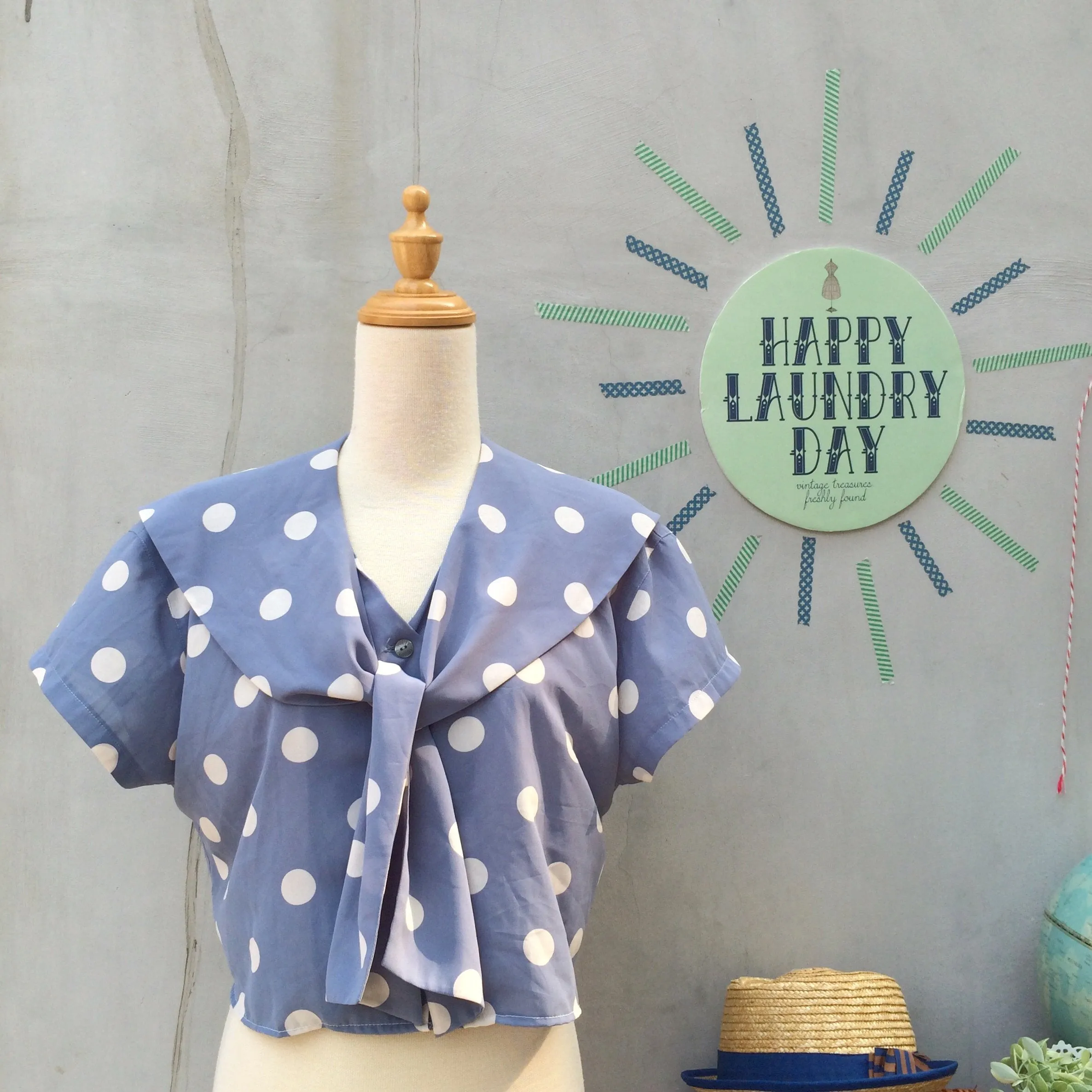 Starboard | Vintage 1980s nautical sailor collar Polka dot Crop Top
