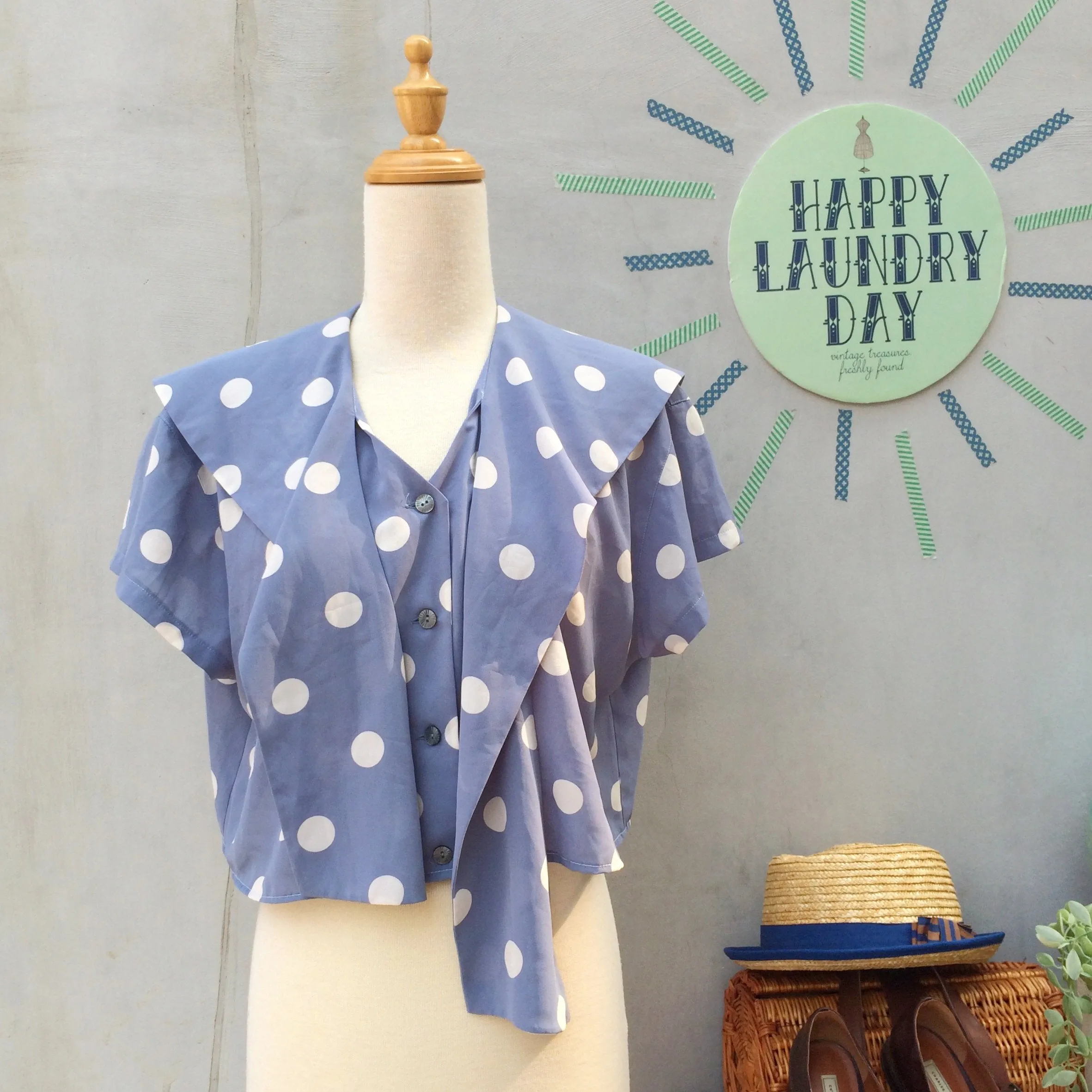 Starboard | Vintage 1980s nautical sailor collar Polka dot Crop Top